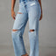 Distressed Straight Leg Jeans with Pockets - Korvel