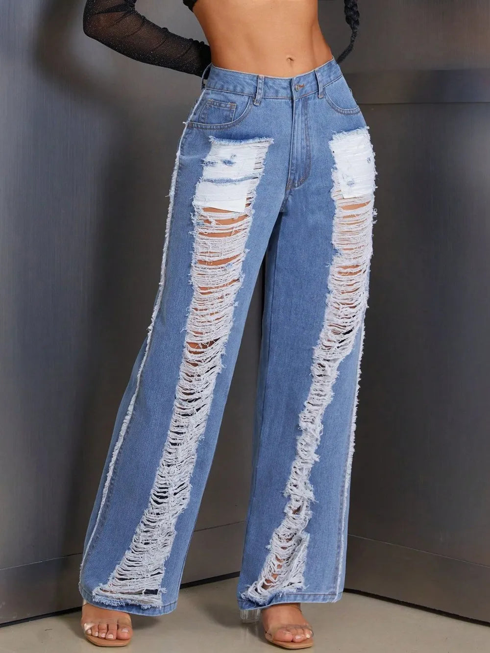 Distressed Wide Leg Jeans - Korvel
