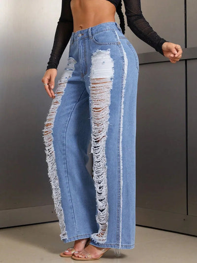 Distressed Wide Leg Jeans - Korvel
