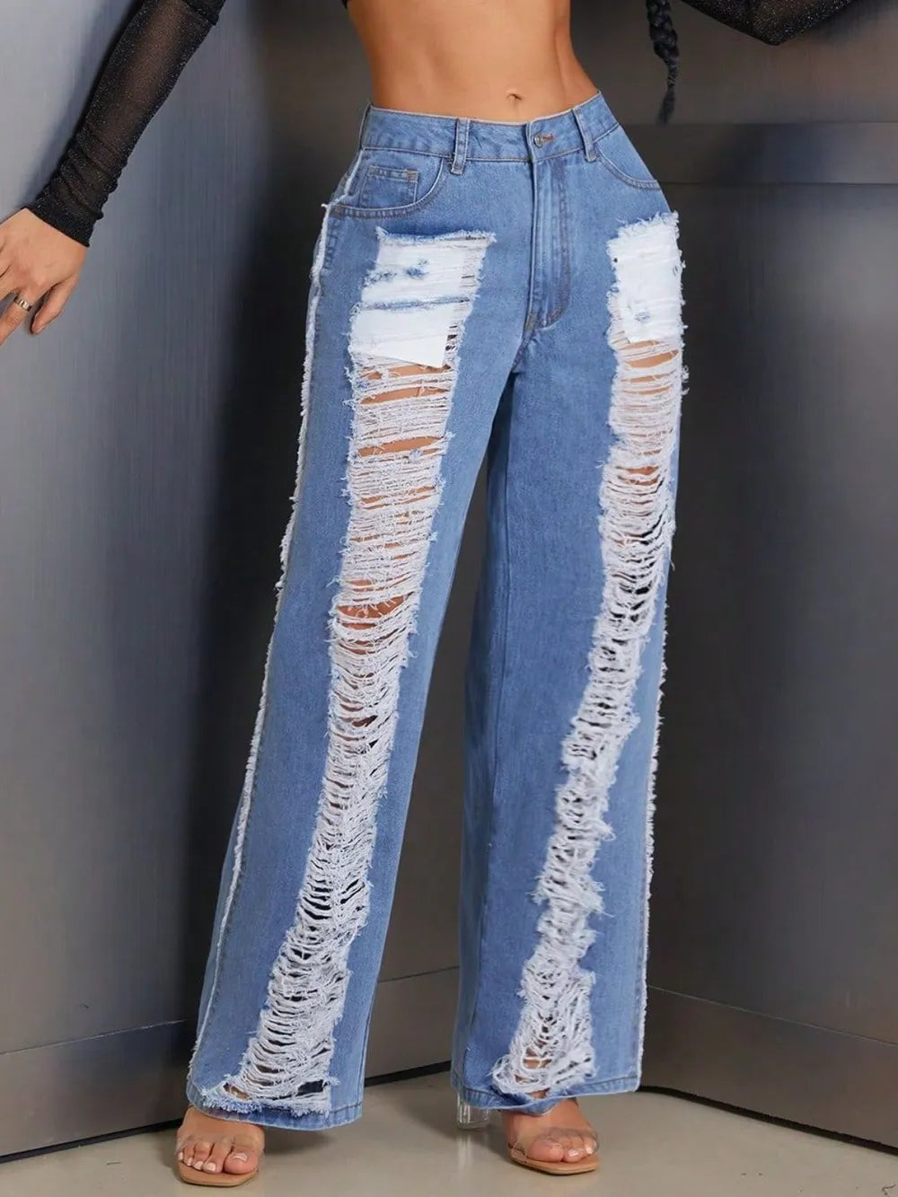 Distressed Wide Leg Jeans - Korvel