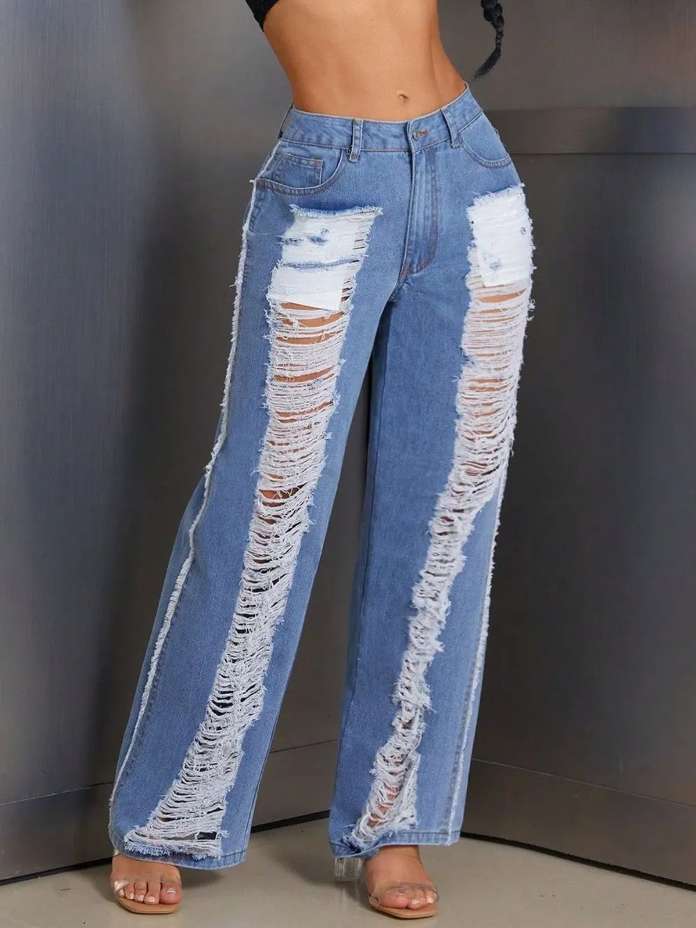 Distressed Wide Leg Jeans - Korvel