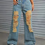 Distressed Wide Leg Jeans with Pockets - Korvel