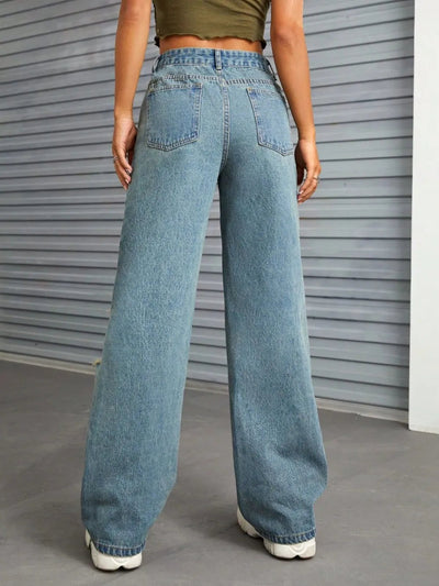 Distressed Wide Leg Jeans with Pockets - Korvel