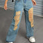 Distressed Wide Leg Jeans with Pockets - Korvel