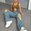 Distressed Wide Leg Jeans with Pockets - Korvel