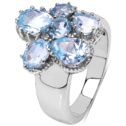 3.56 Carat Blue Topaz Cluster Ring in Sterling Silver