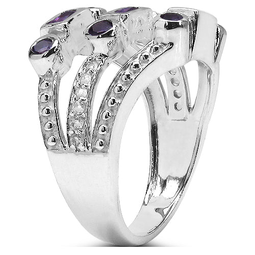 0.87 Carat Amethyst & White Topaz Sterling Silver Ring