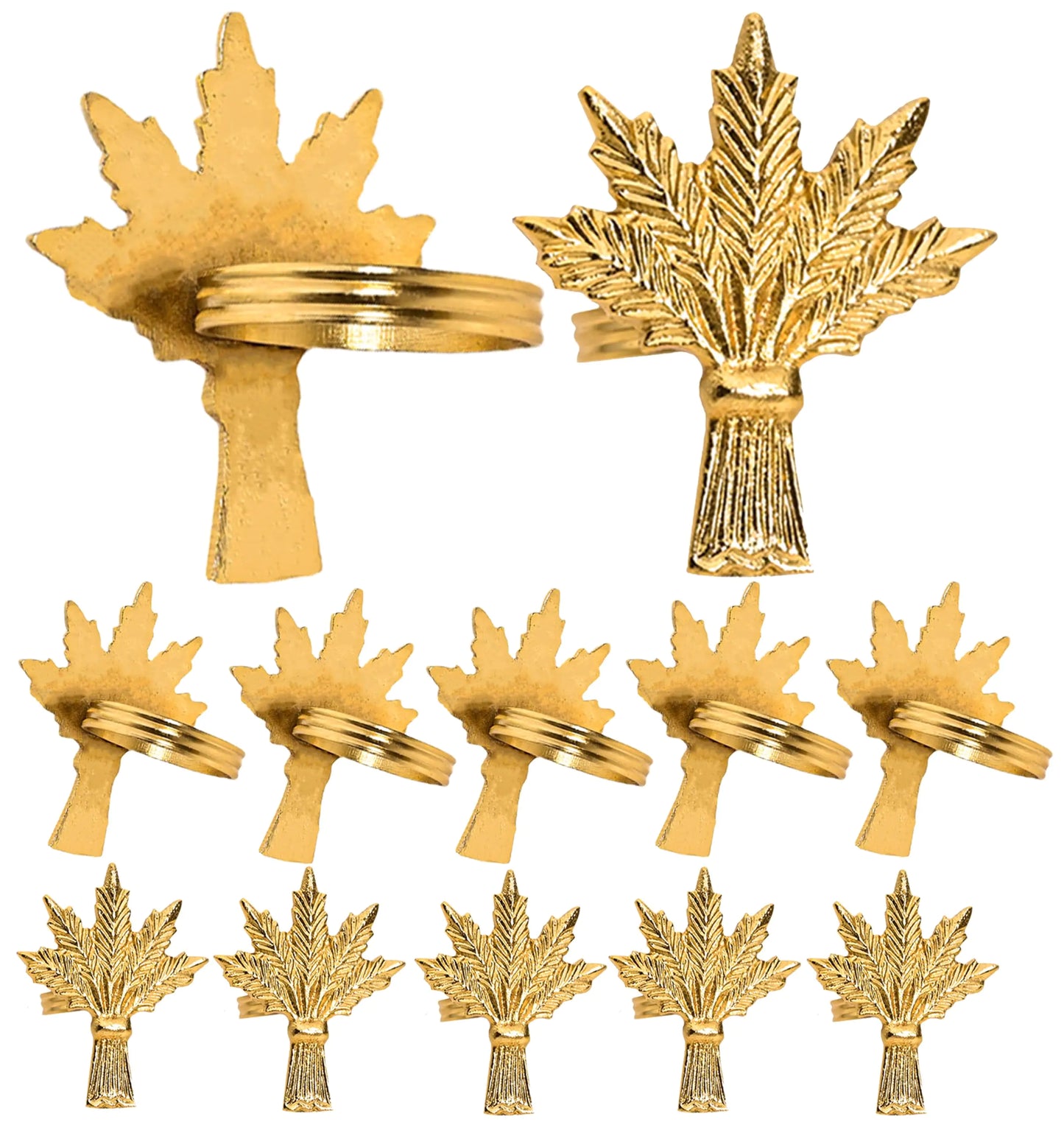 Ensemble de 12 anneaux de serviette en blé - Supports en métal doré mat
