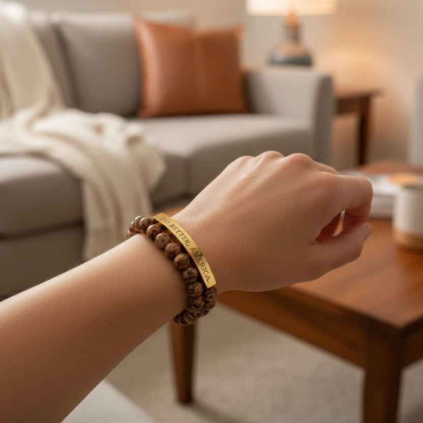 Bracelet Do Better, America – Bracelet extensible en acier inoxydable gravé