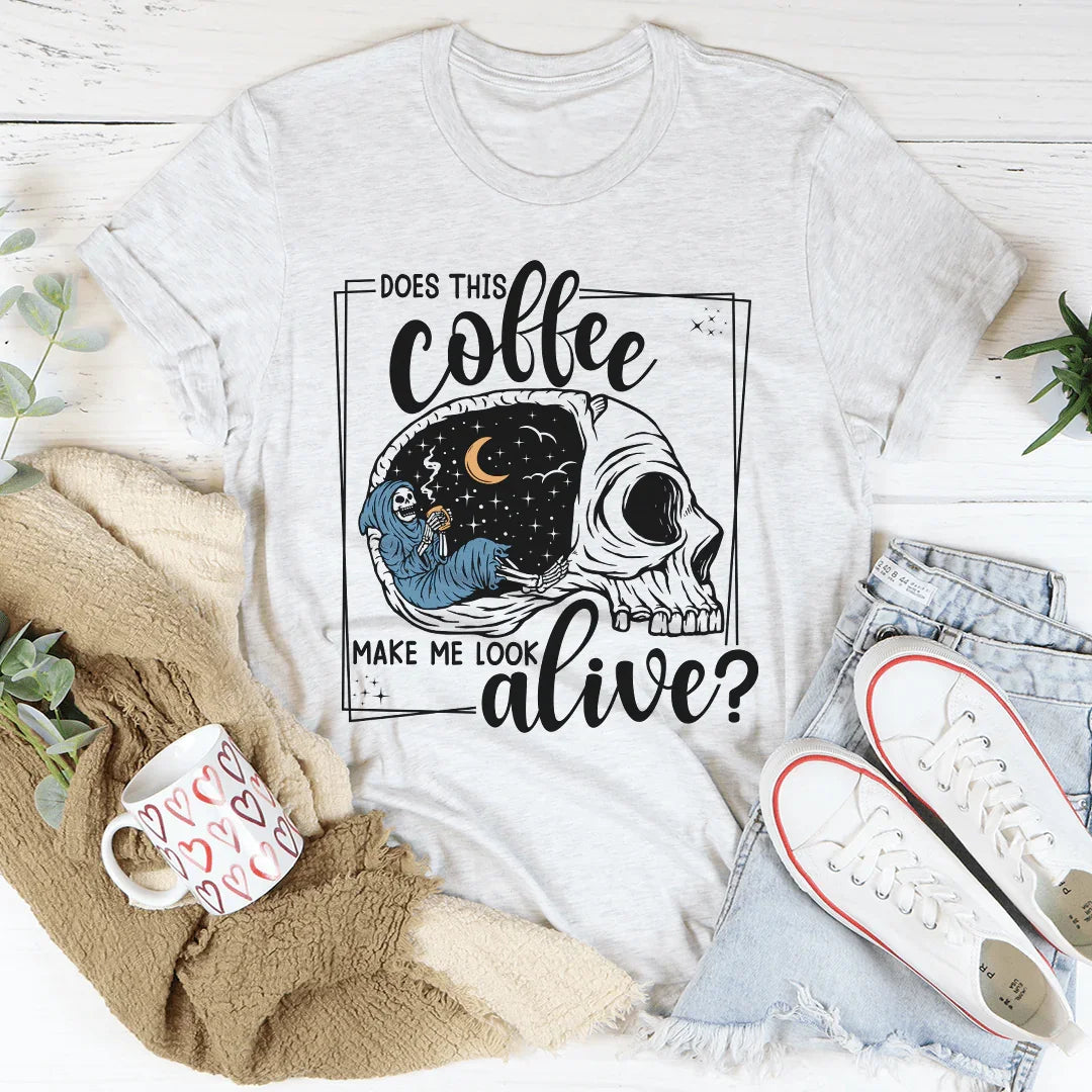 Cozy Skull Tee - Does This Coffee Make Me Look Alive - Korvel