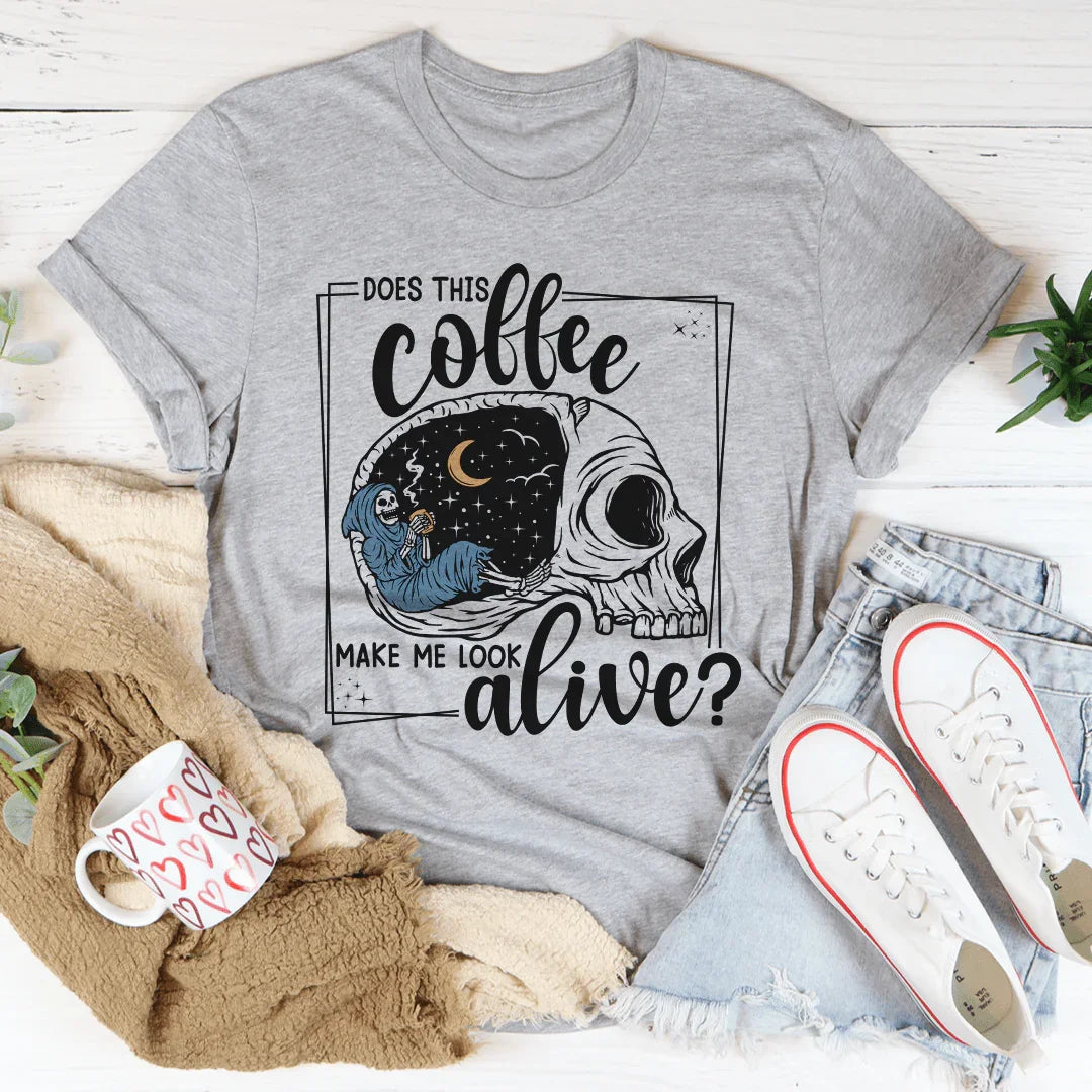 Cozy Skull Tee - Does This Coffee Make Me Look Alive - Korvel