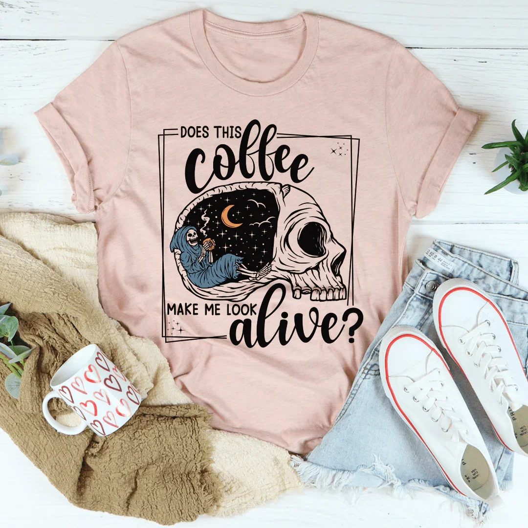 Cozy Skull Tee - Does This Coffee Make Me Look Alive - Korvel