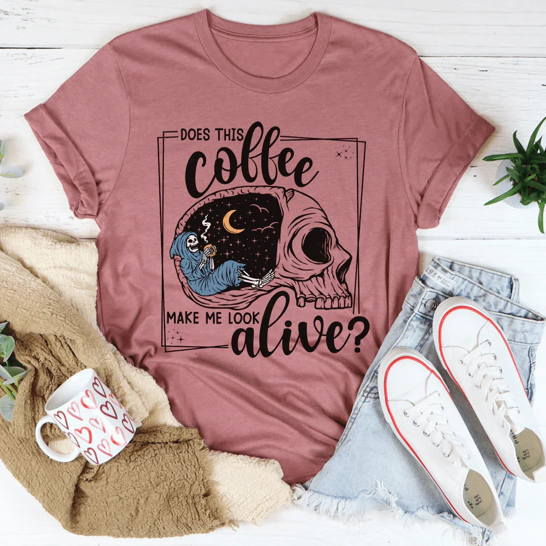 Cozy Skull Tee - Does This Coffee Make Me Look Alive - Korvel