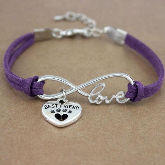 Bracelet Charme Amour Infini avec Empreinte de Patte de Chien