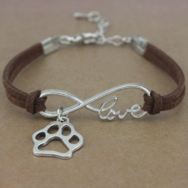Bracelet Charme Amour Infini avec Empreinte de Patte de Chien