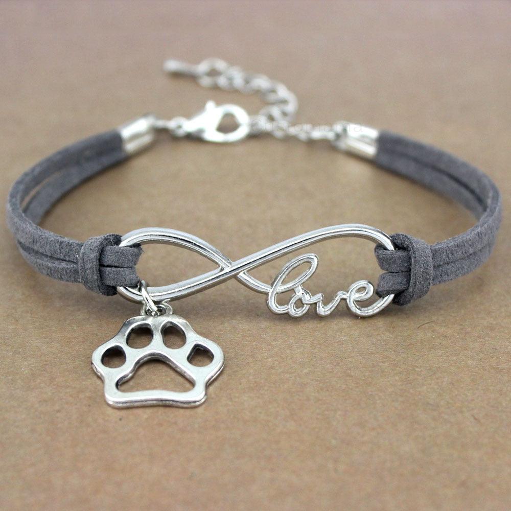 Bracelet Charme Amour Infini avec Empreinte de Patte de Chien
