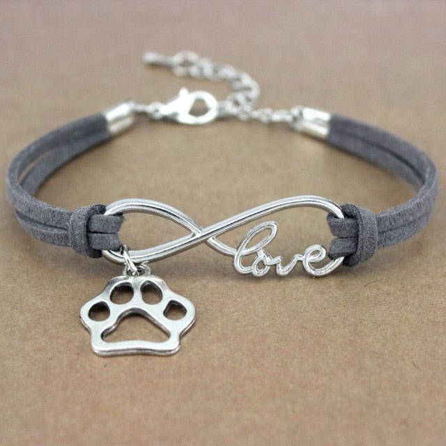 Bracelet Charme Amour Infini avec Empreinte de Patte de Chien