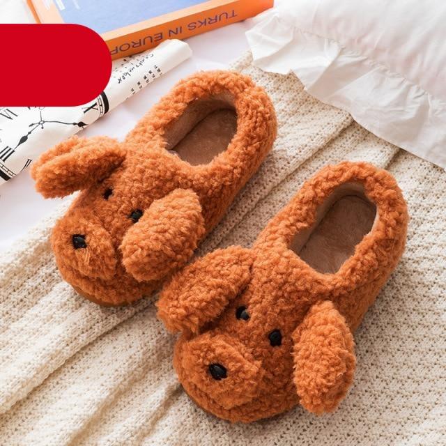 Cozy Faux Fur Dog Lovers Slippers for Women