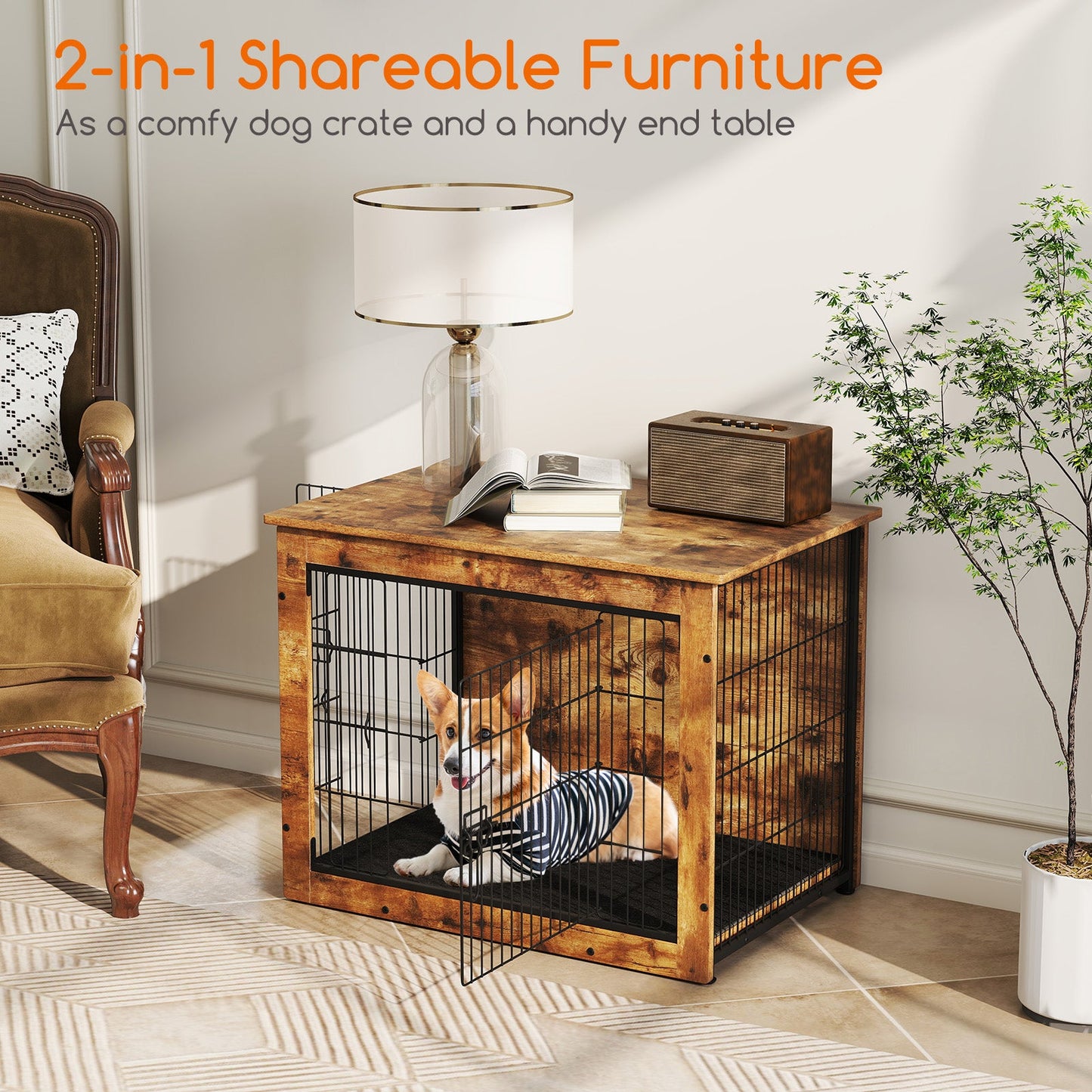 Meuble de caisse pour chien Gbruno avec coussin et double portes - 33 pouces