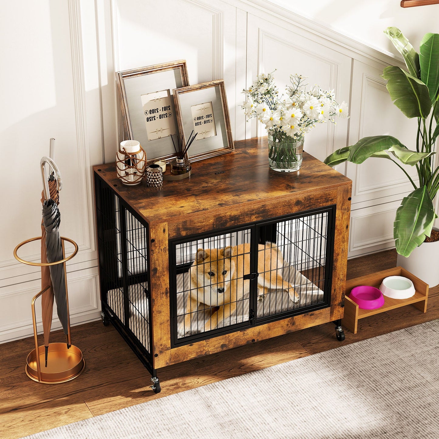 Chenil industriel marron rustique avec portes verrouillables