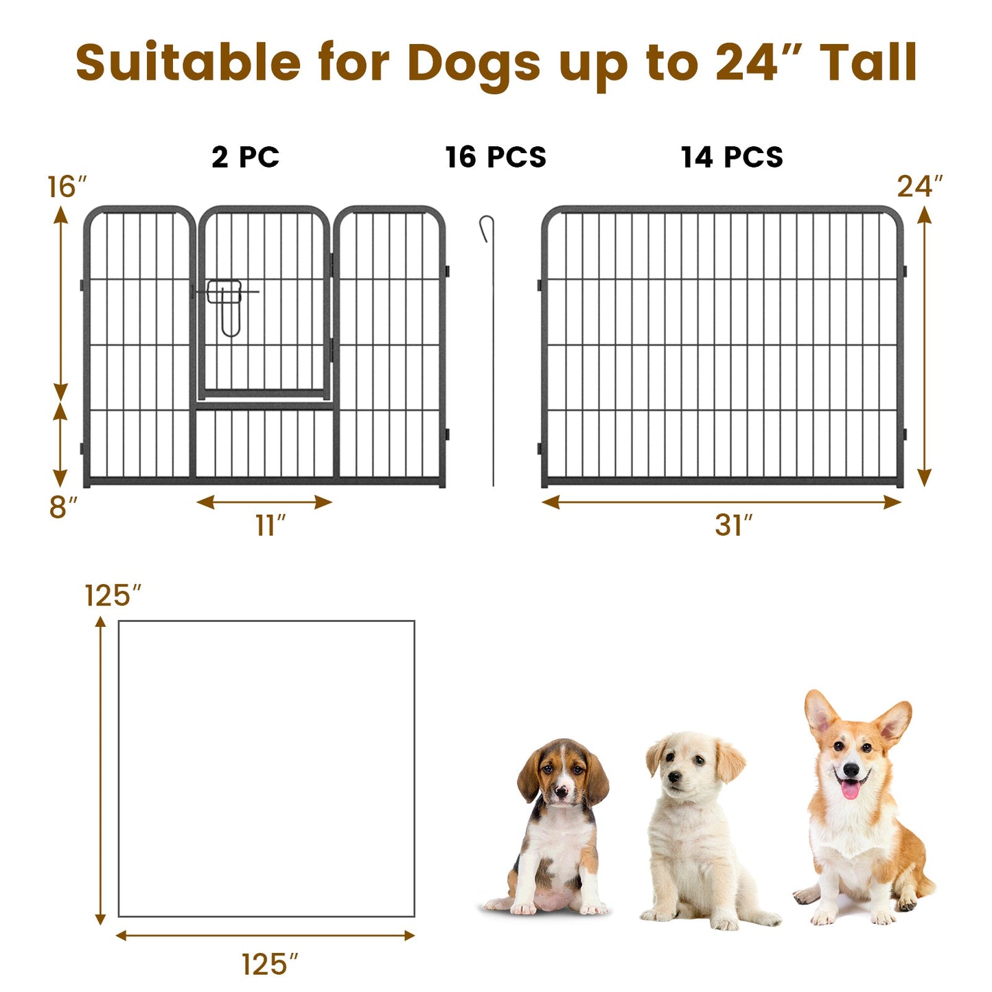 Panel de Juego para Perros de 16 Piezas con Cerradura y Gran Puerta - 24 Pulgadas