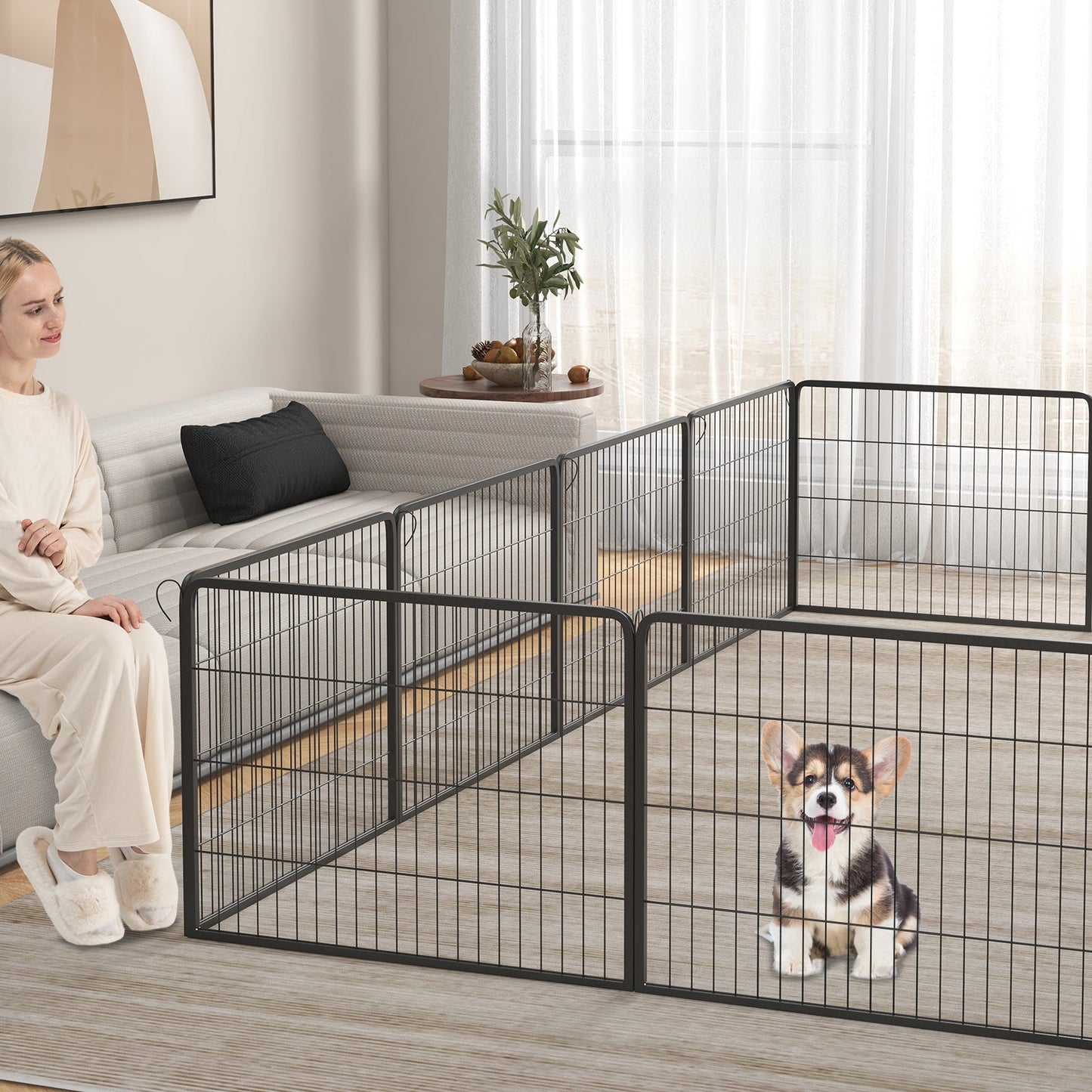 Panel de Juego para Perros de 16 Piezas con Cerradura y Gran Puerta - 24 Pulgadas