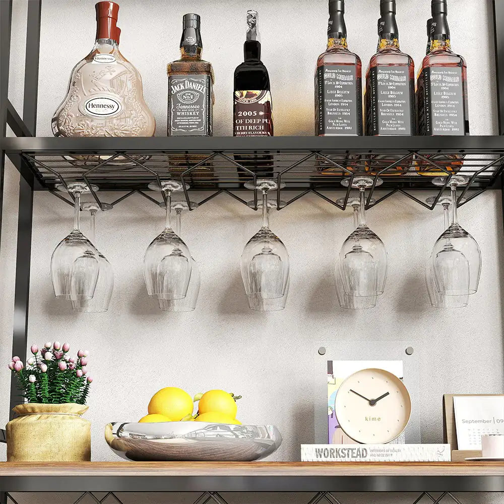 Soporte de Vino Alto Elegante con Almacenamiento para Copas