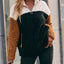 Double sided plush contrasting patch pocket hoodie color blocked plush top for women - Korvel