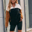 Double sided plush contrasting patch pocket hoodie color blocked plush top for women - Korvel