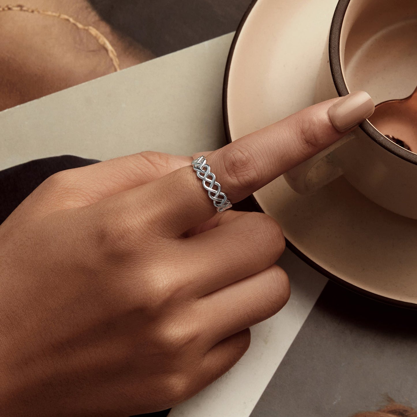 Bague élégante en argent sterling 925 et or blanc - Taille 6.0