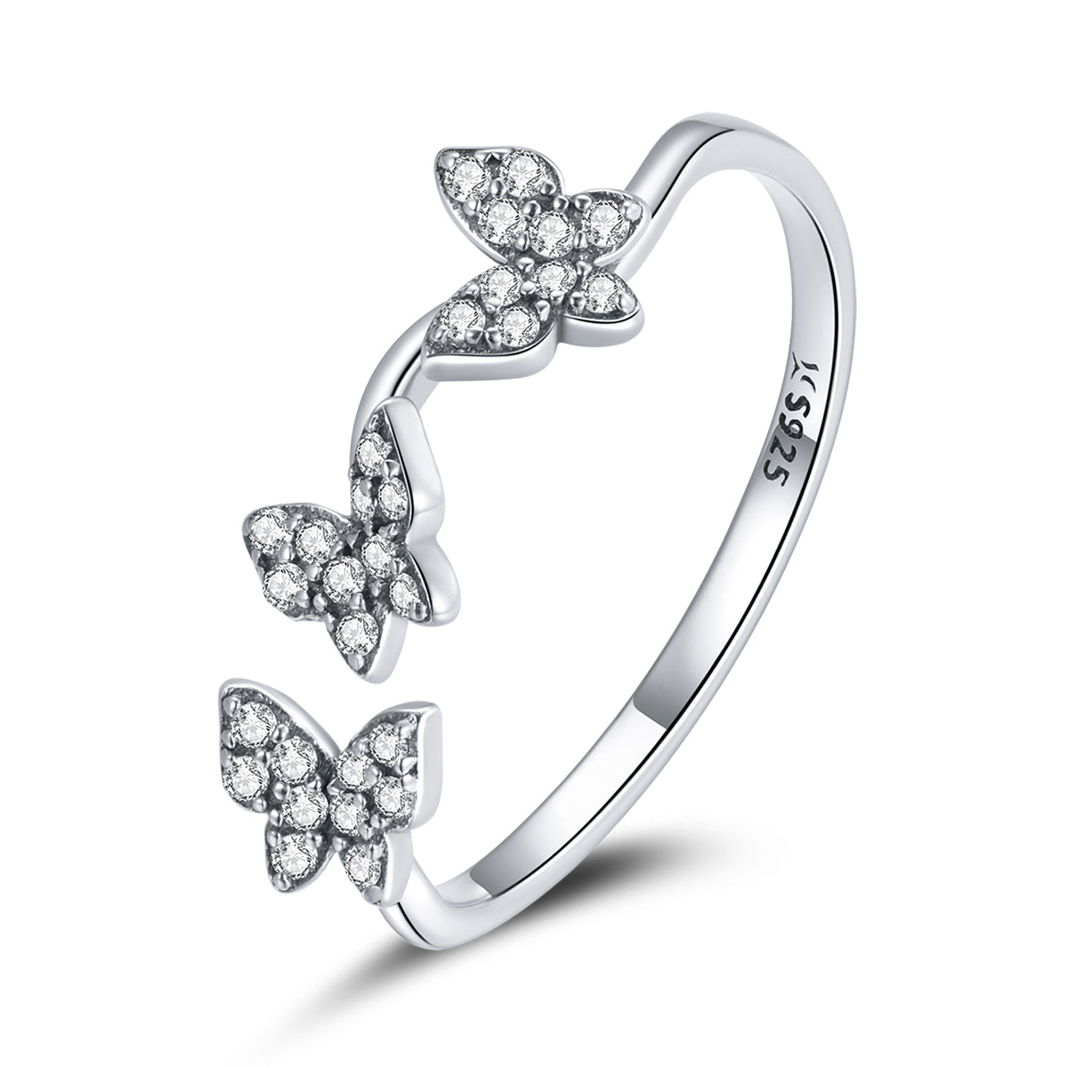 Bague en Argent Sterling 925 Oxydée en Forme de Papillon avec Pavé CZ