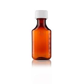 Bouteilles ovales en verre ambre Centor de 4 oz avec bouchons résistants aux enfants - Caisse de 72