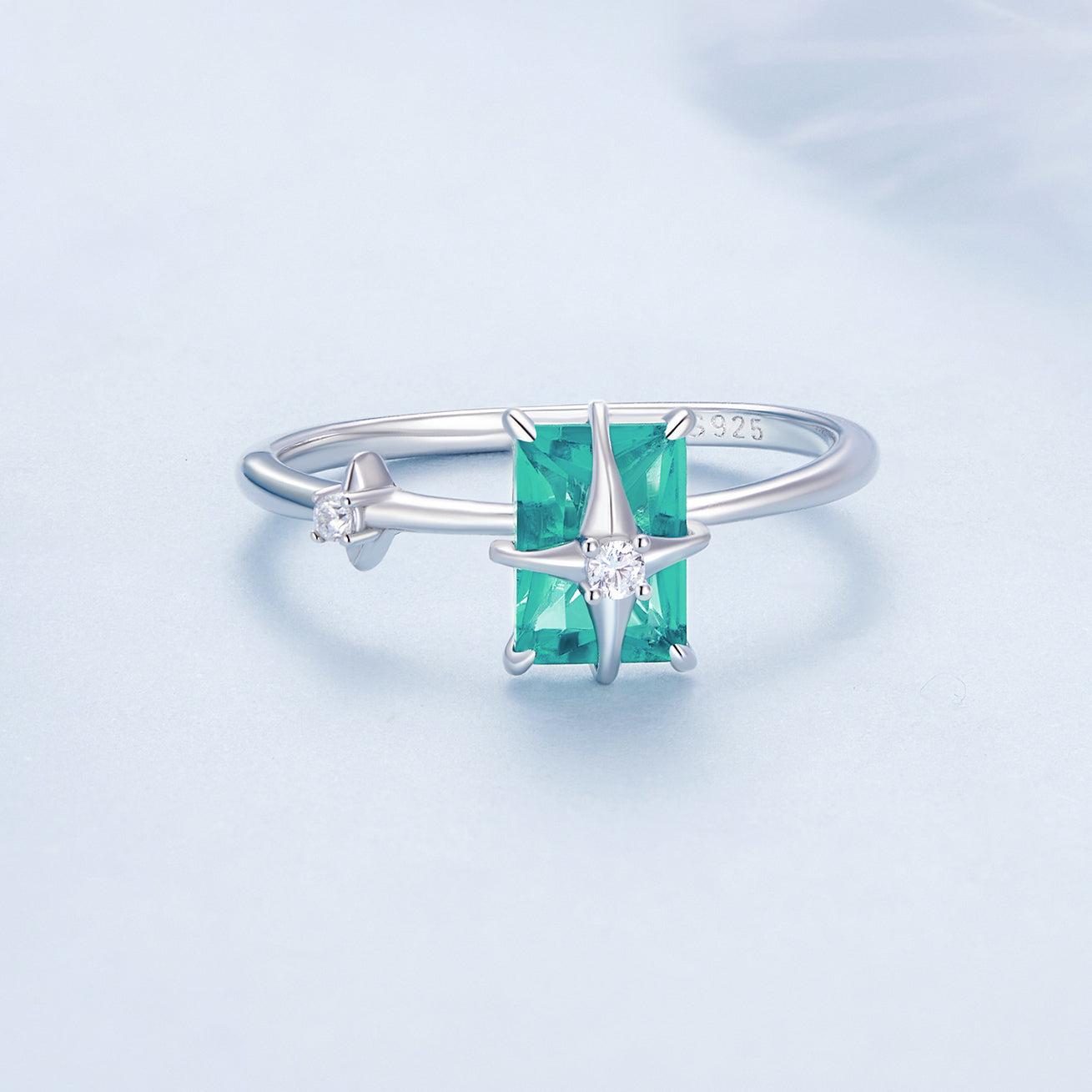 Bague de fiançailles élégante en argent sterling 925 avec CZ et verre pour femmes