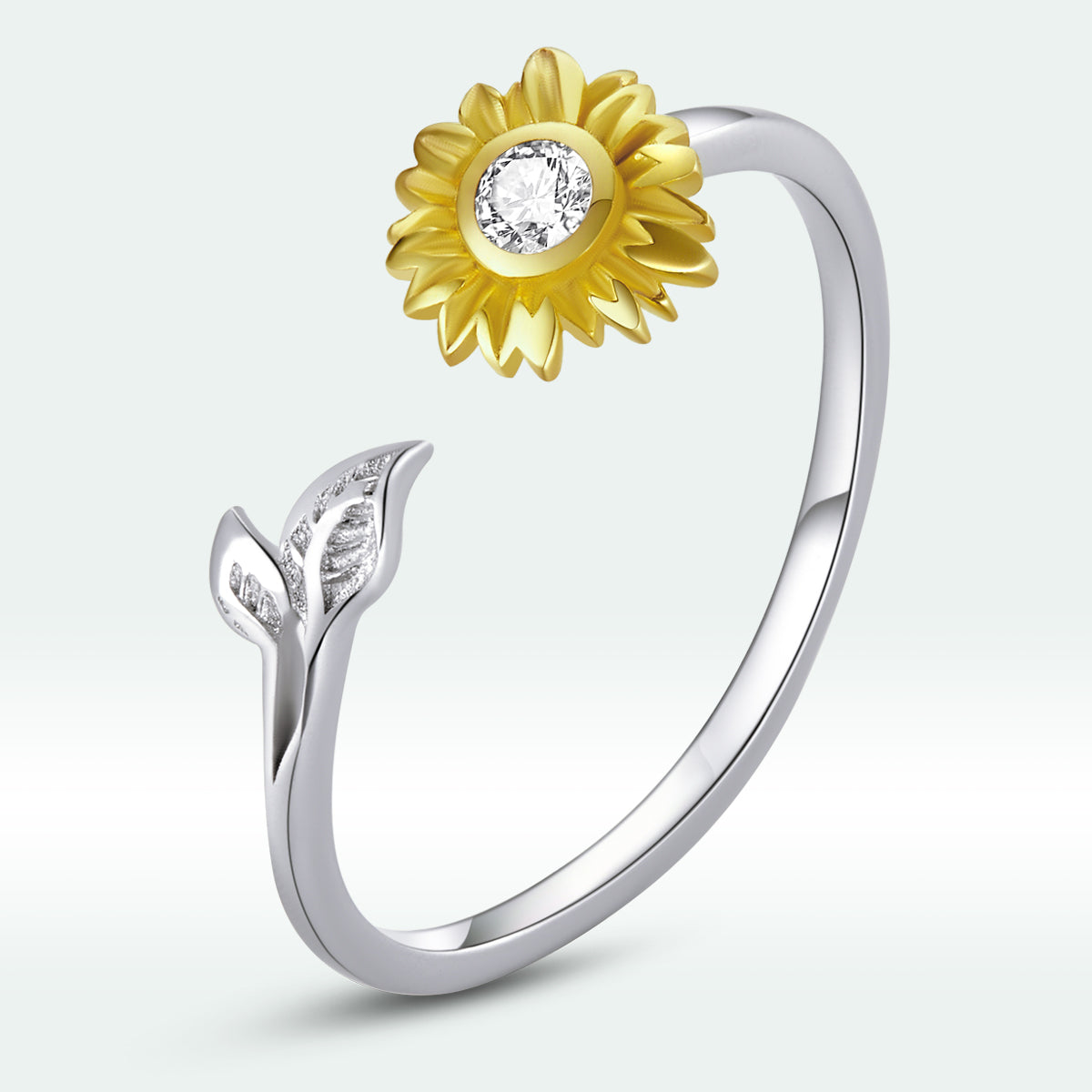Bague élégante en argent sterling 925 avec design de fleur et CZ pavé