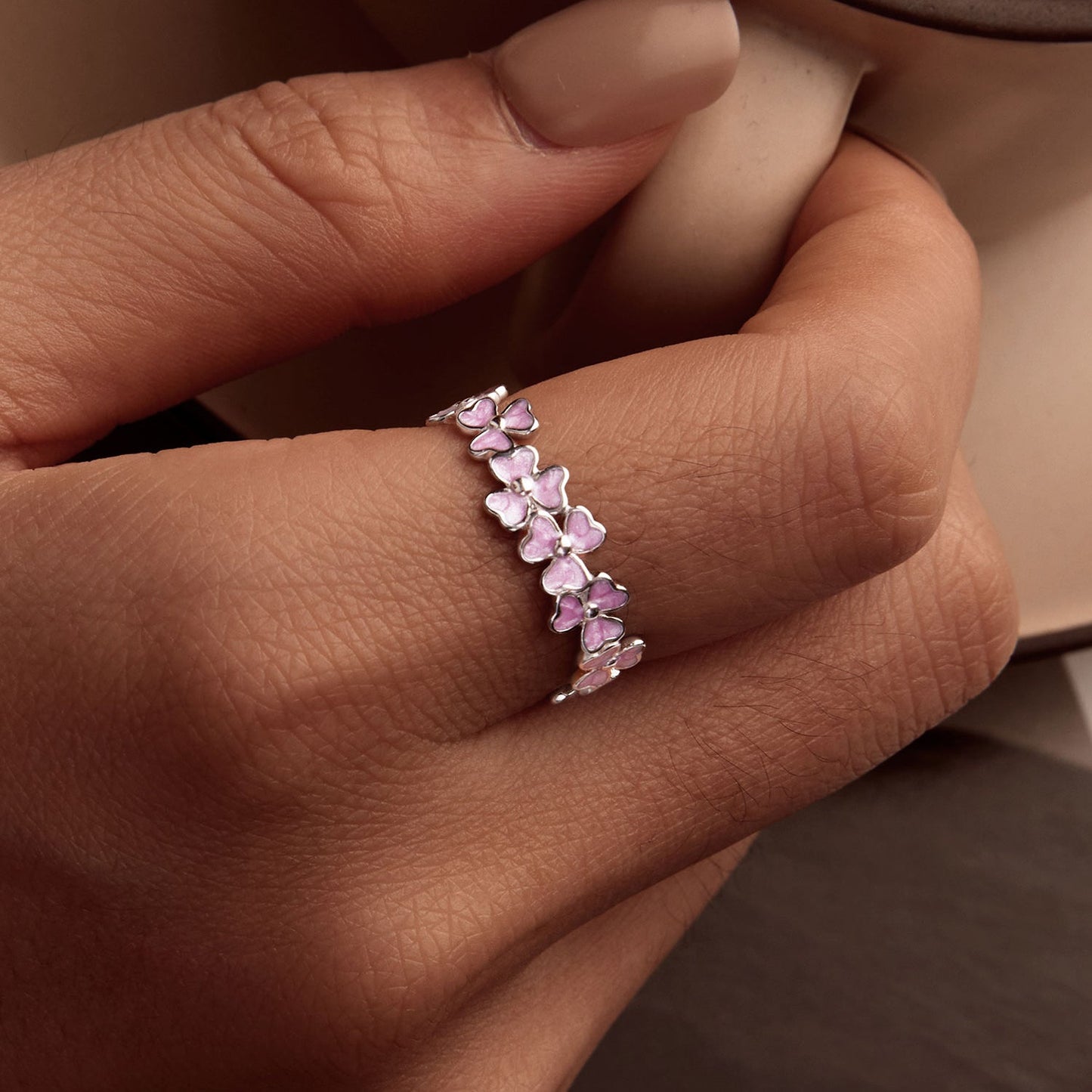 Anillo de plata esterlina 925 con esmalte y chapado en platino - Talla 6
