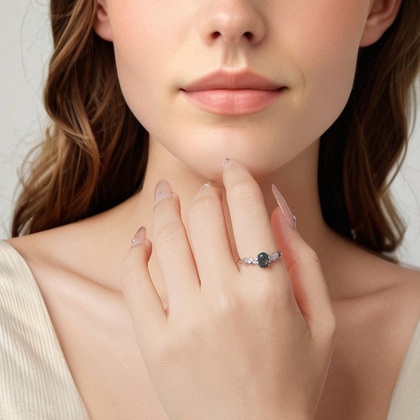 Anillo de Colgante de Ágata y CZ de Plata Esterlina 925 - Talla 6