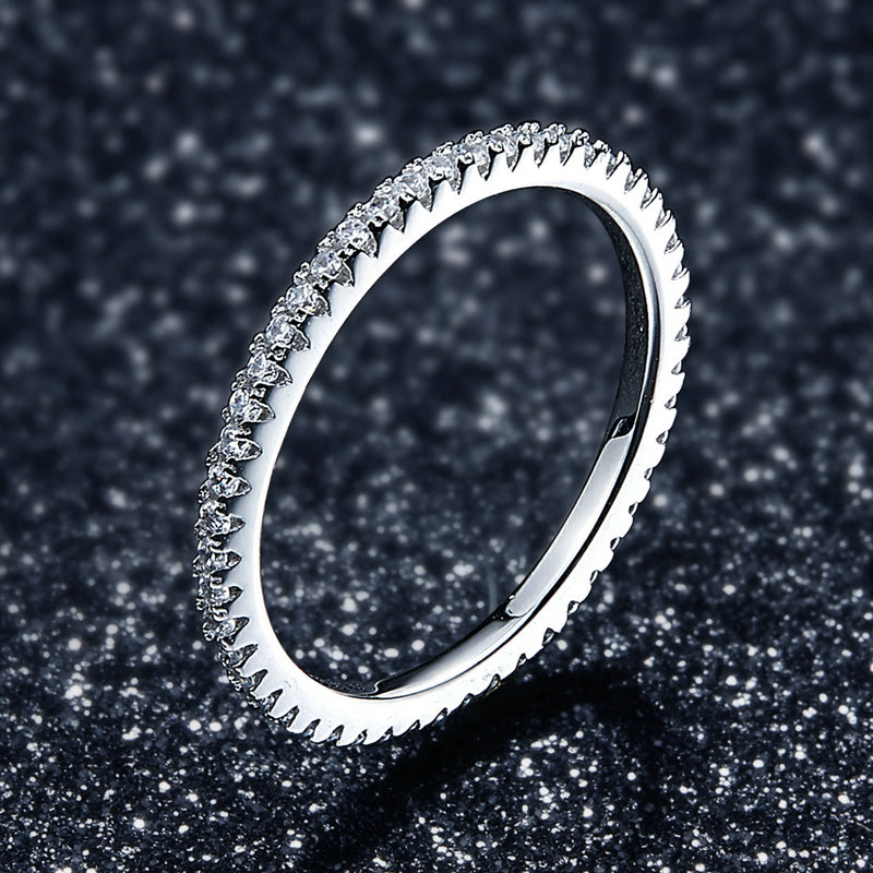 925 Sterling Silver Platinum Plated CZ Pavé Setting Ring - Size 5.0