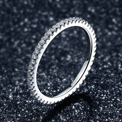 925 Sterling Silver Platinum Plated CZ Pavé Setting Ring - Size 5.0