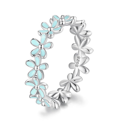 Elegant 925 Sterling Silver Enamel Platinum Ring for Women - Size 6