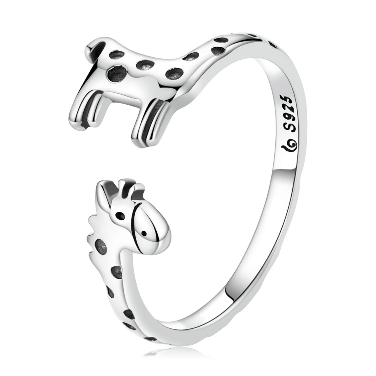 Bague en argent sterling 925 oxydé en forme de girafe pour femmes