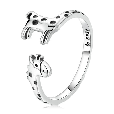 Anillo de Jirafa Oxidado de Plata Esterlina 925 para Mujeres
