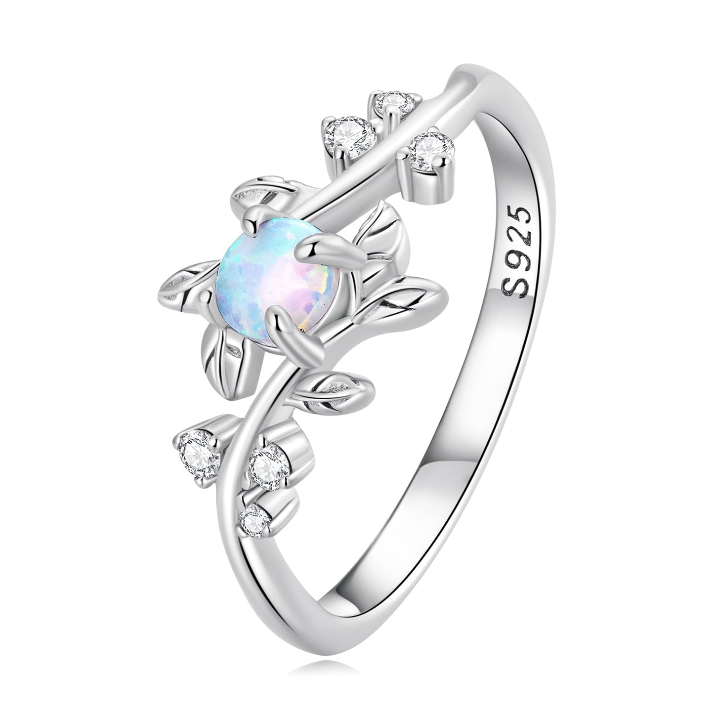 Bague de fiançailles en argent sterling 925 avec opale et CZ pour femmes