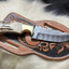 Damascus Steel Cowboy Knife & Antler Sheath Set - Korvel