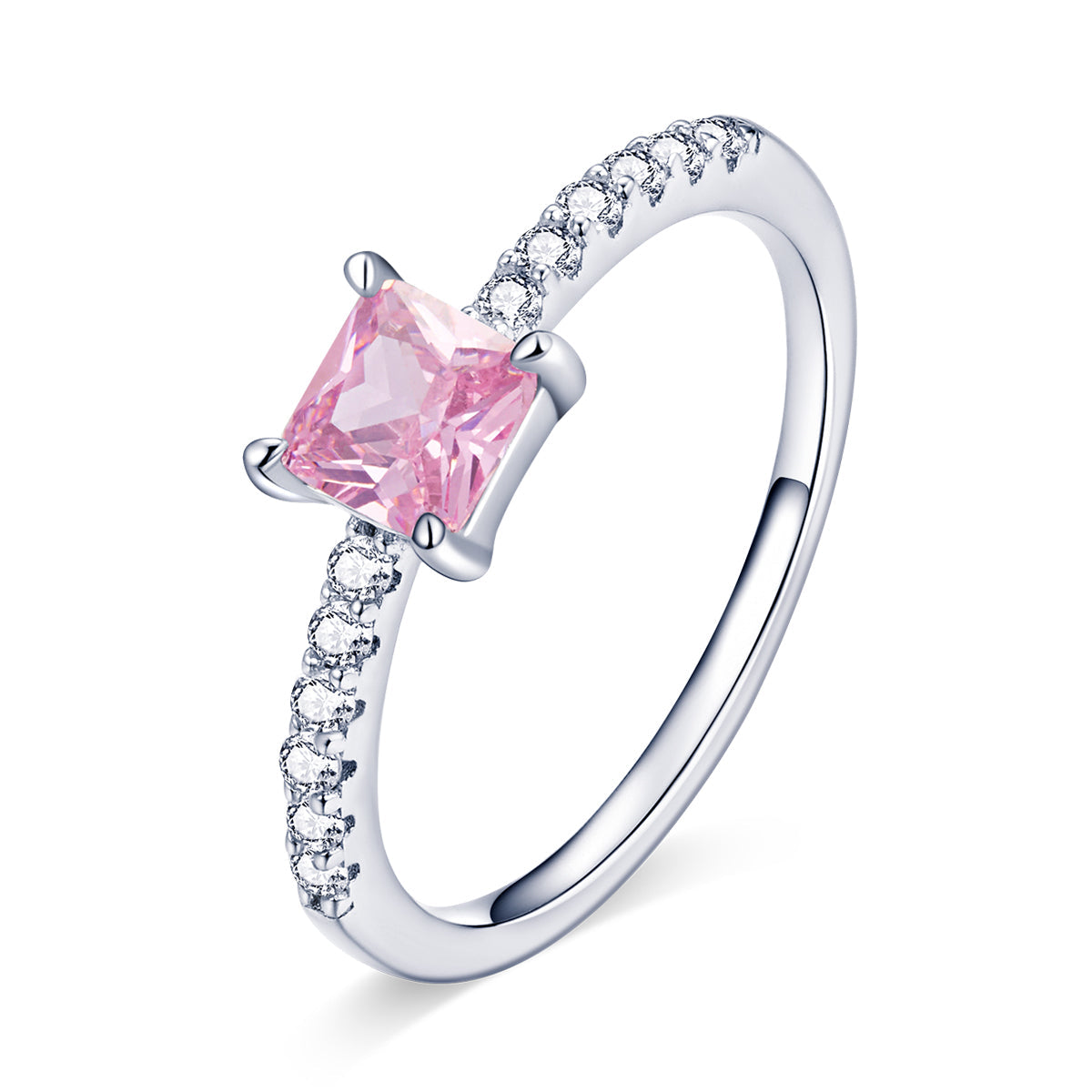 Anillo de Compromiso Elegante de Plata Esterlina 925 con CZ y Baño de Platino