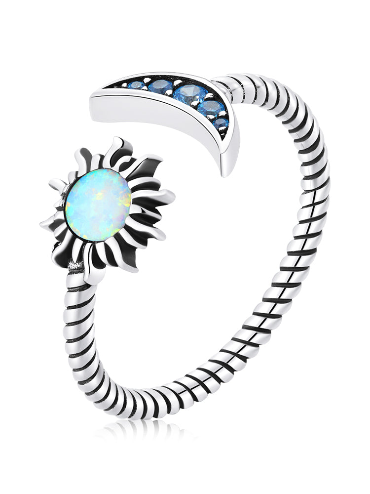 Anillo Pavé de Ópalo Oxidado de Plata Esterlina 925