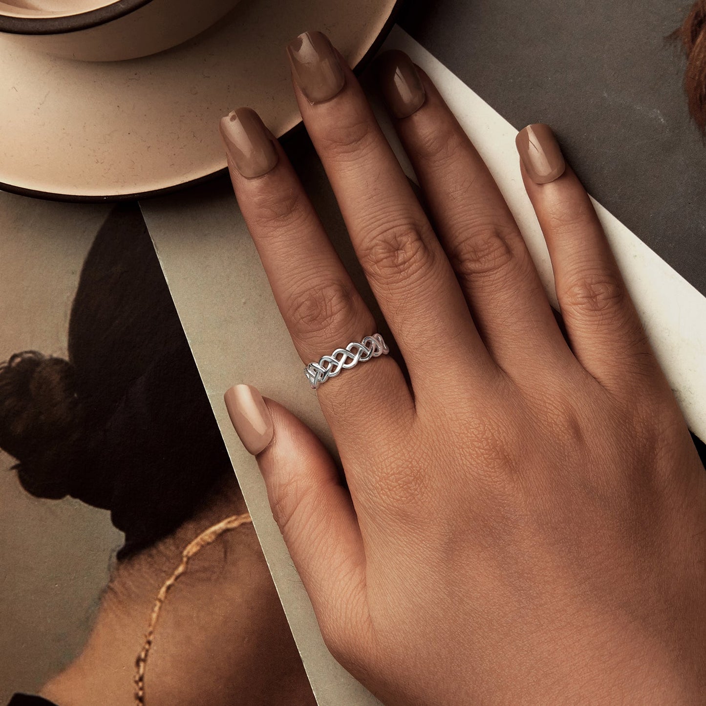 Bague élégante en argent sterling 925 et or blanc - Taille 6.0