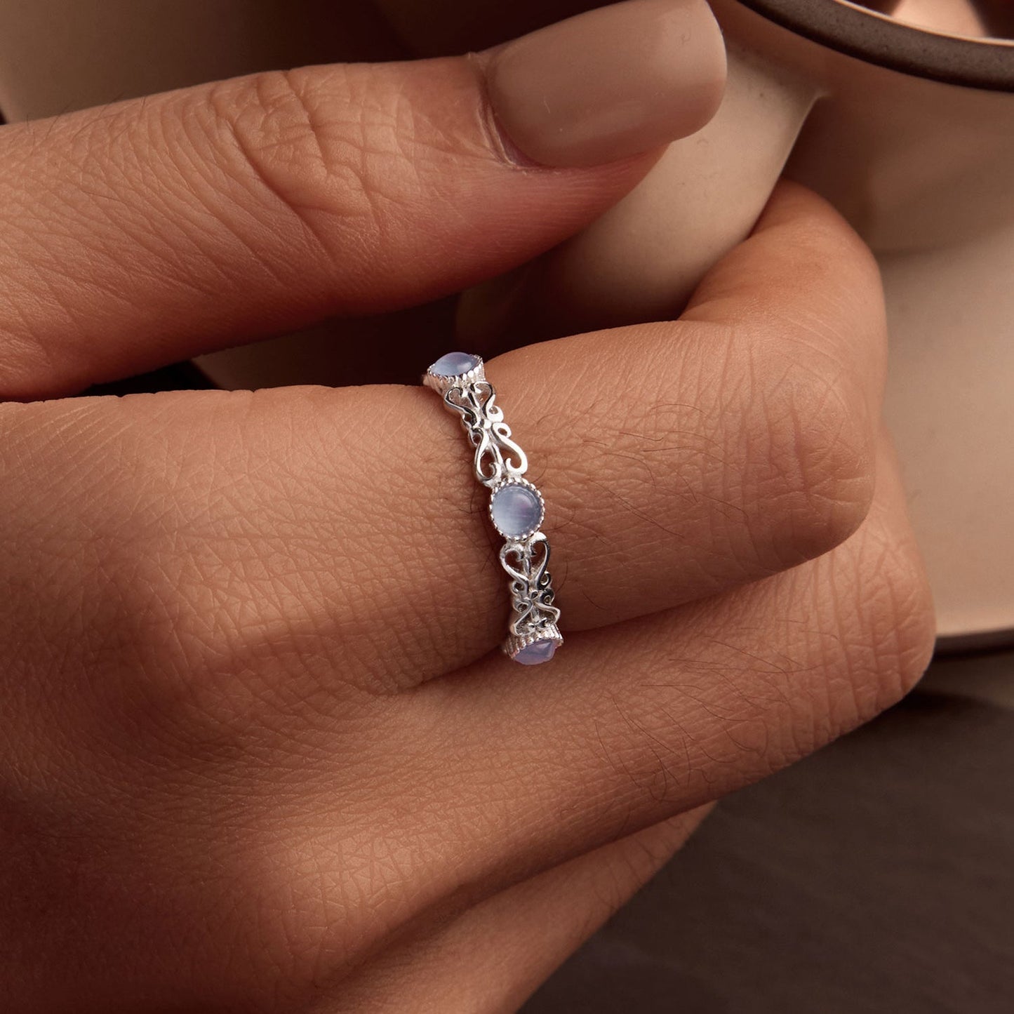 Bague en argent sterling S925 plaquée platine de 4 mm pour femmes - Taille 6.0