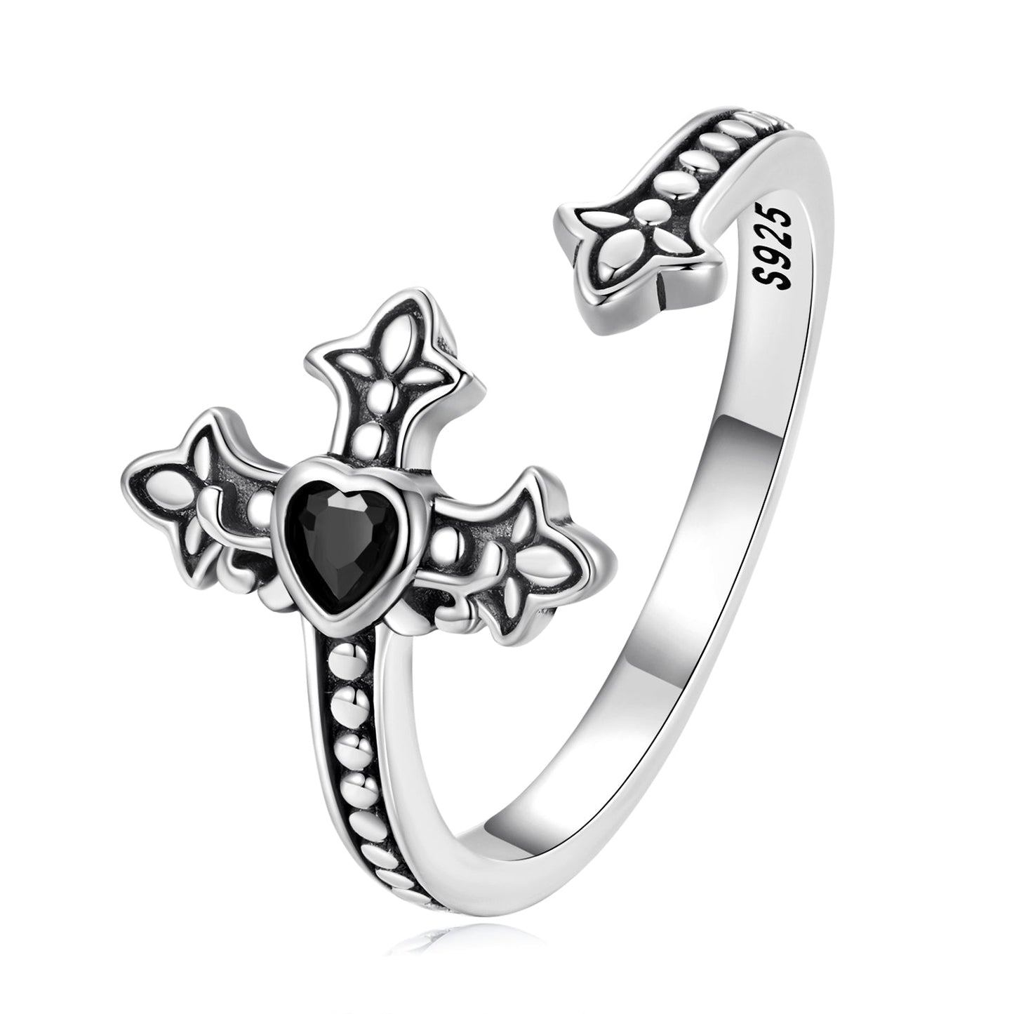 Bague en argent sterling 925 avec pavé en CZ et finition argent oxydé