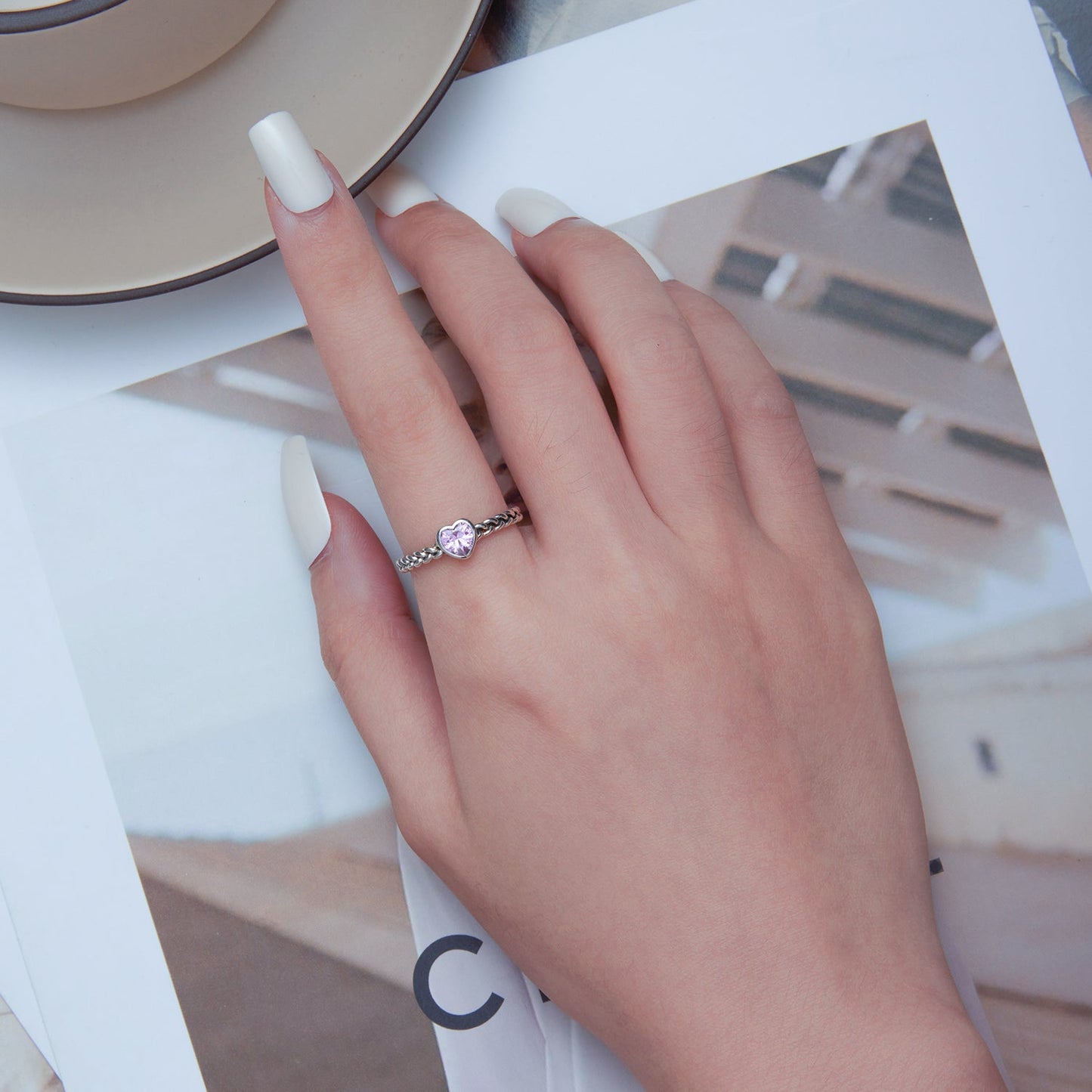 Bague en argent sterling 925 avec CZ Love pour femmes