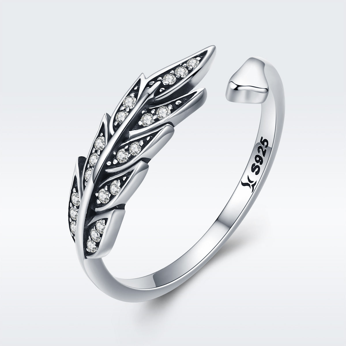 Bague en argent sterling 925 avec pavé en CZ en forme de feuille pour femmes